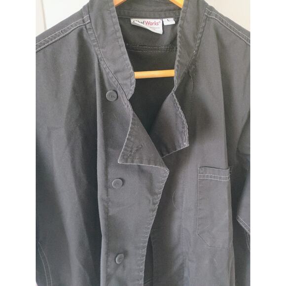 Chef works black short-sleeve chef jacket with white stitching and buttons large - Picture 6 of 15
